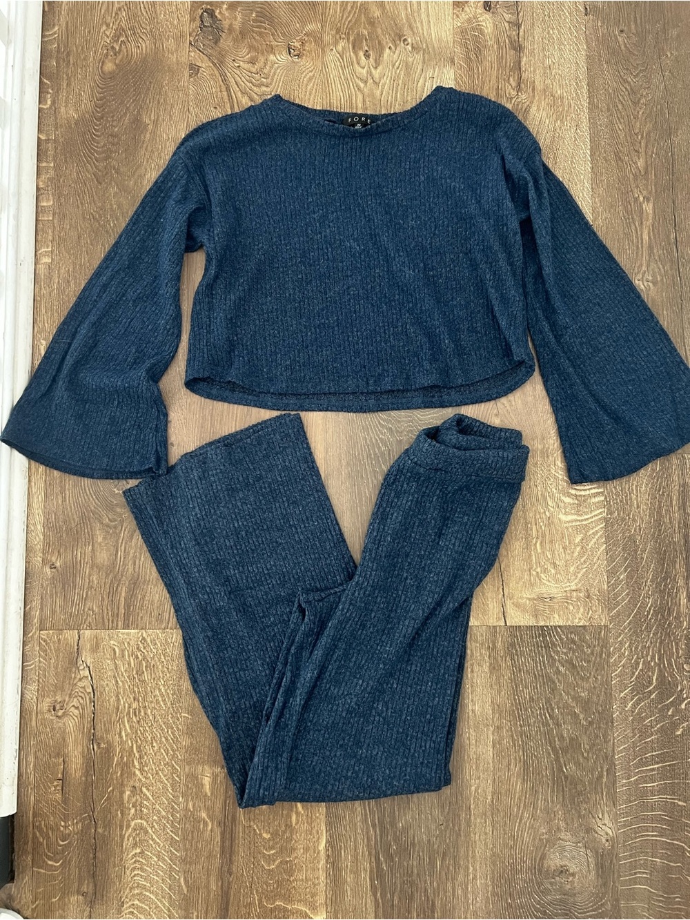 Ribbed Knit Crop Top and High rise pants in Navy - Women